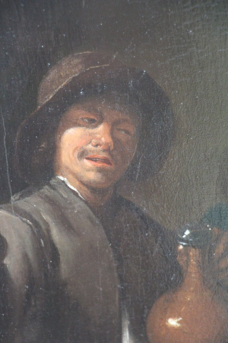 Un buveur, école flamande du XVIIe siècle, suiveur de Pieter Verelst, huile sur bois.-photo-4