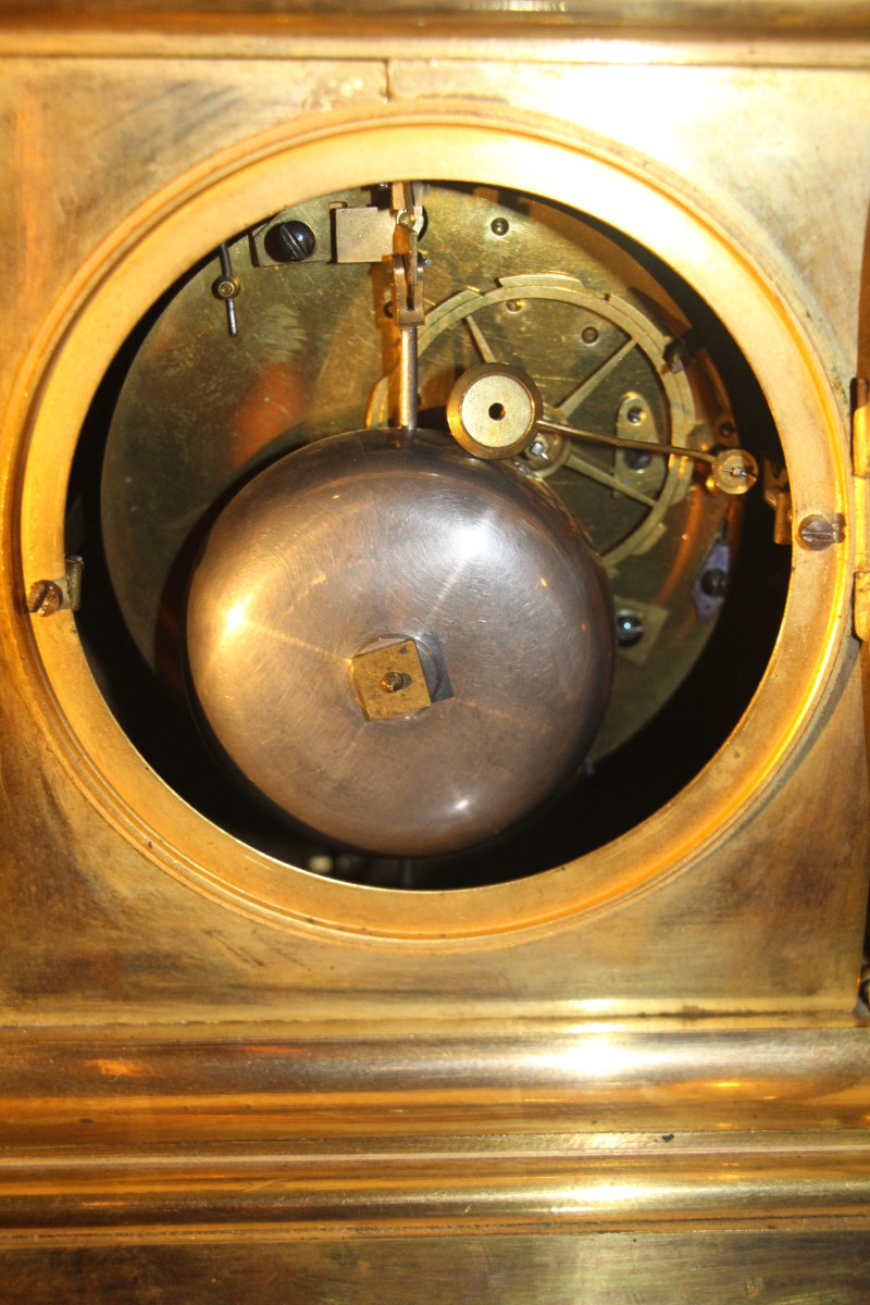 Allégorie de la poésie, pendule en bronze doré d'époque Empire, 1805, XIXe siècle.-photo-2