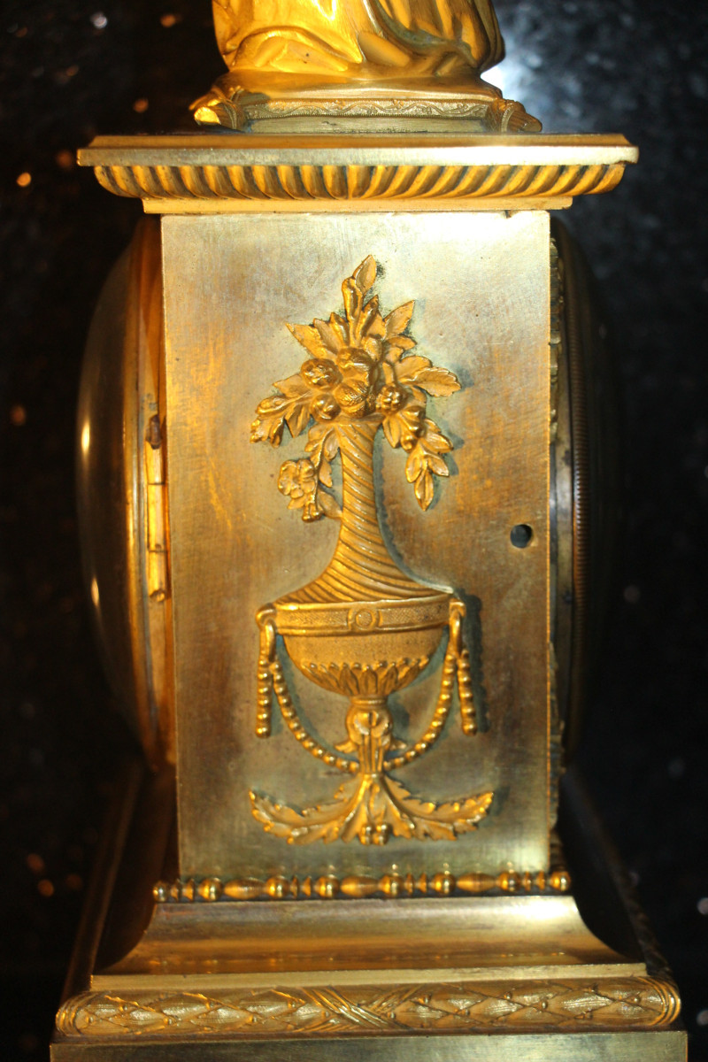 Allégorie de la poésie, pendule en bronze doré d'époque Empire, 1805, XIXe siècle.-photo-6