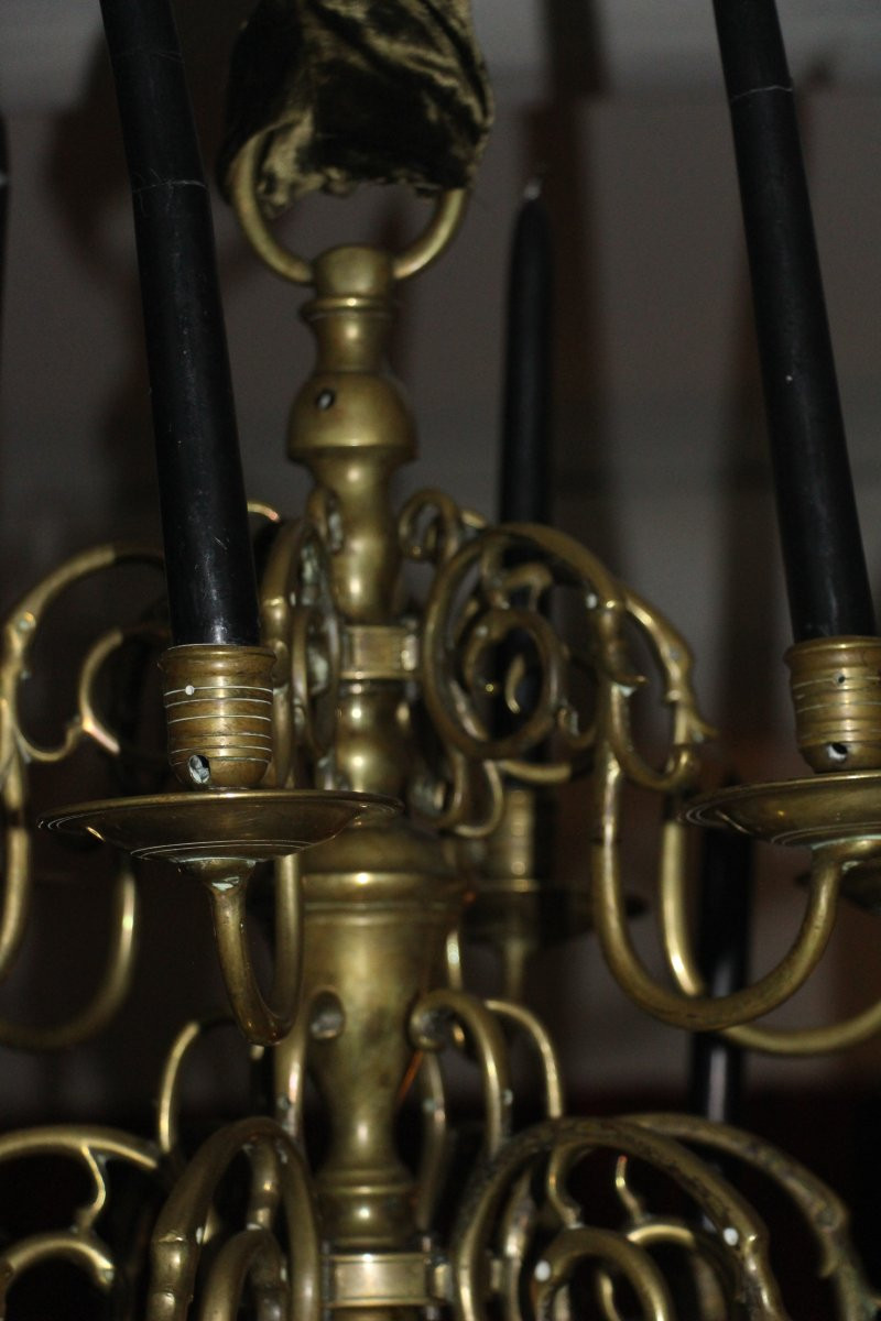 Dutch Bronze Chandelier With Twelve Light Arms, Circa 1800, Very Early 19th Century.-photo-1