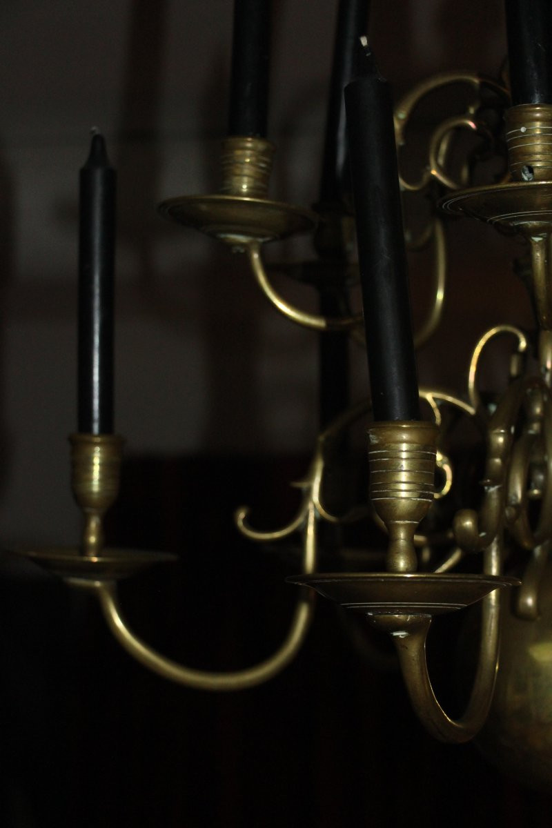 Dutch Bronze Chandelier With Twelve Light Arms, Circa 1800, Very Early 19th Century.-photo-3
