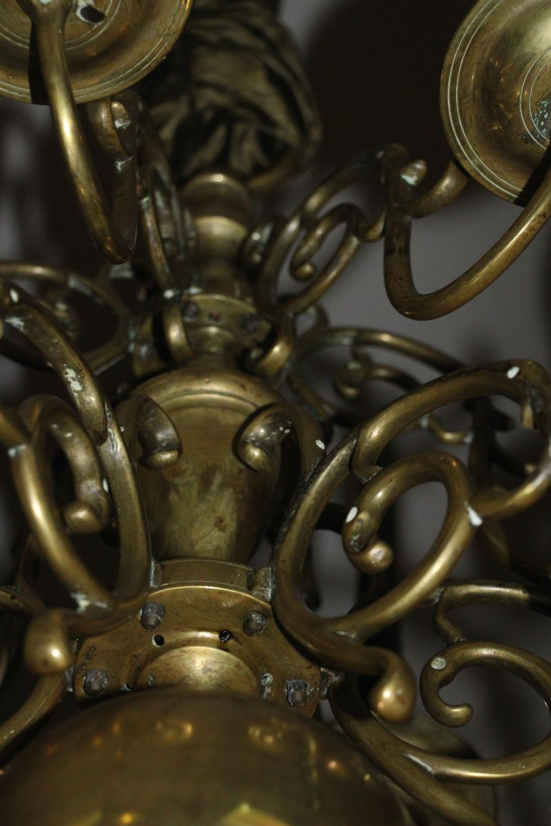 Dutch Bronze Chandelier With Twelve Light Arms, Circa 1800, Very Early 19th Century.-photo-6