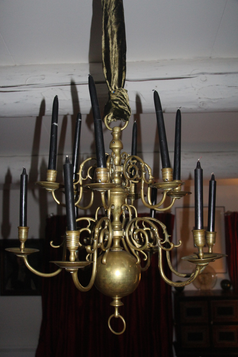 Dutch Bronze Chandelier With Twelve Light Arms, Circa 1800, Very Early 19th Century.