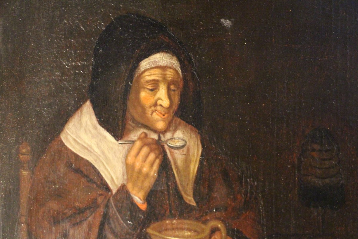 L'heure du souper, huile sur bois, école hollandaise vers 1800.-photo-4