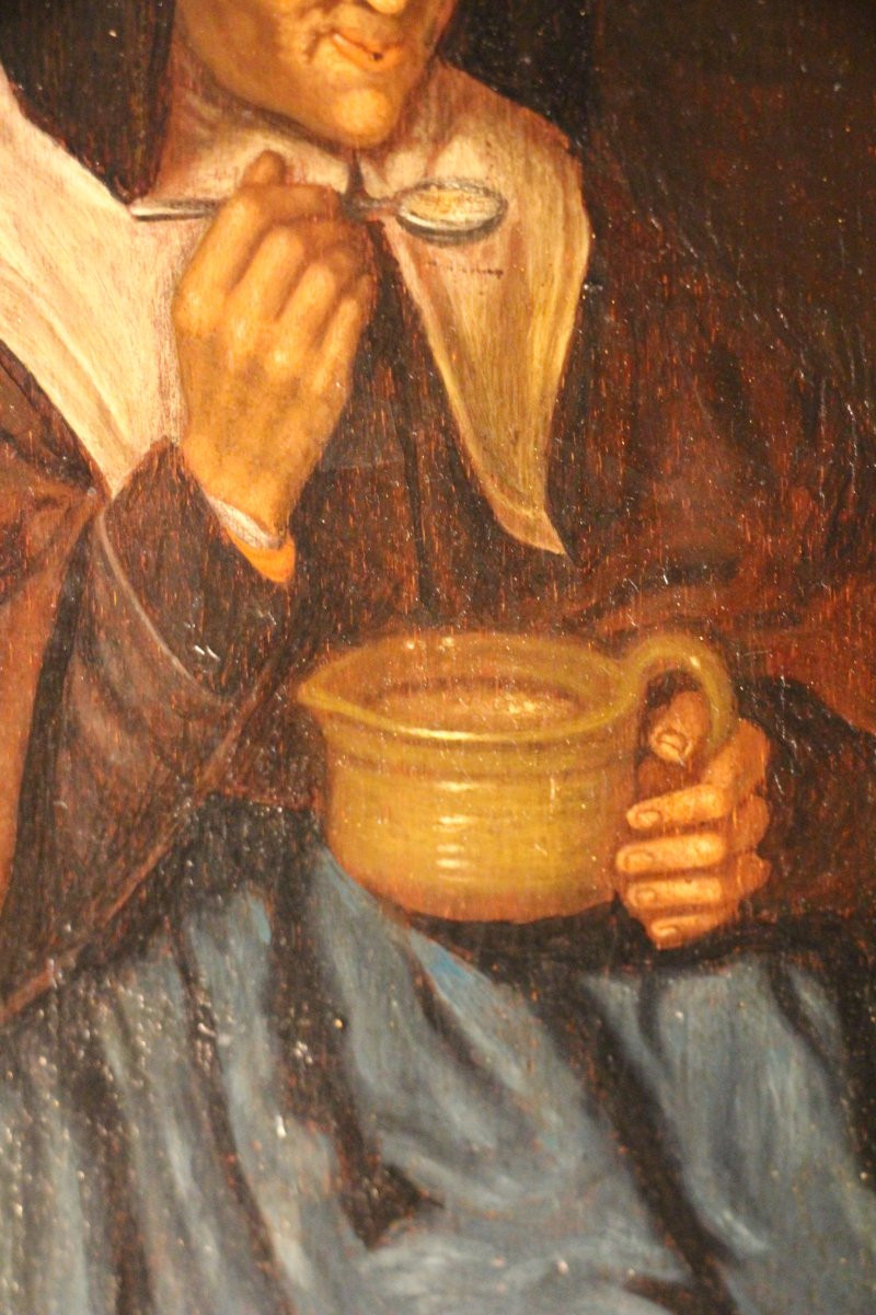 L'heure du souper, huile sur bois, école hollandaise vers 1800.-photo-2