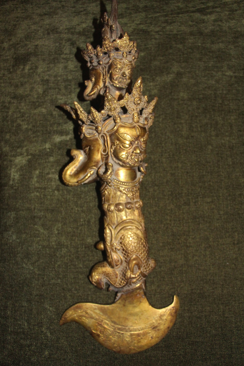 Important Phurba With Three Cittipati Heads, Bronze, Tibet, 19th Century.-photo-3