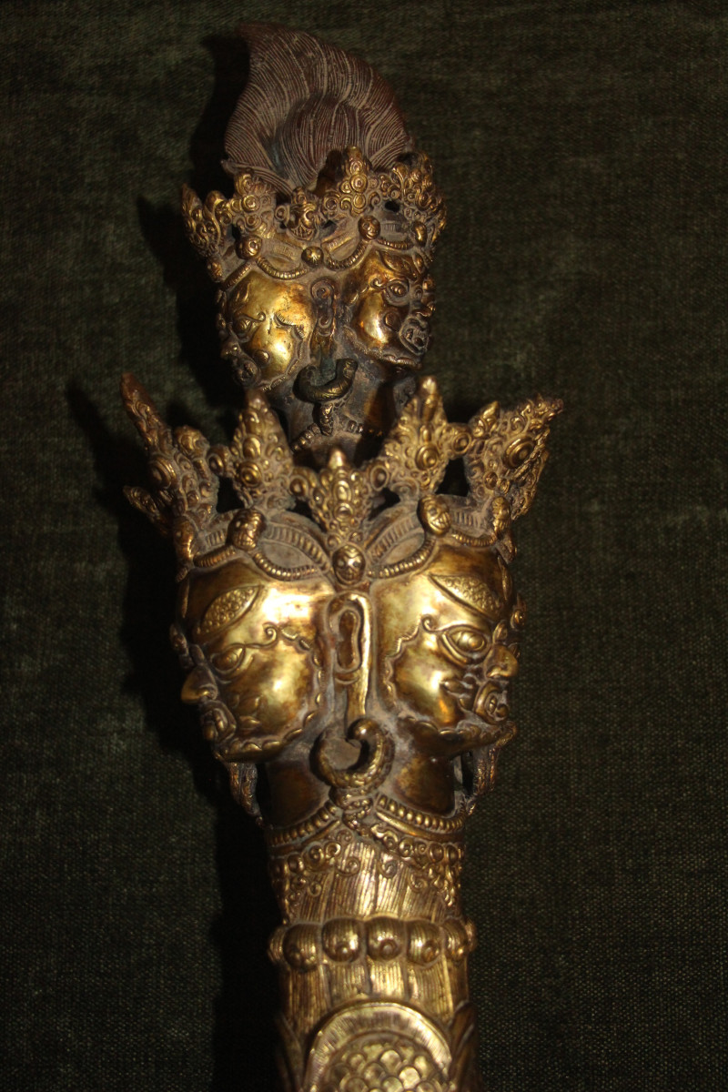 Important Phurba With Three Cittipati Heads, Bronze, Tibet, 19th Century.-photo-4