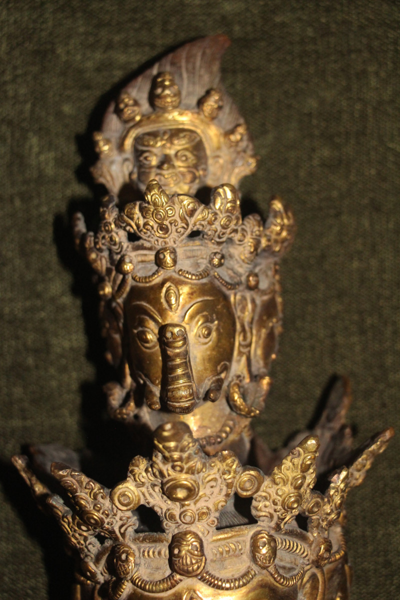 Important Phurba With Three Cittipati Heads, Bronze, Tibet, 19th Century.-photo-2