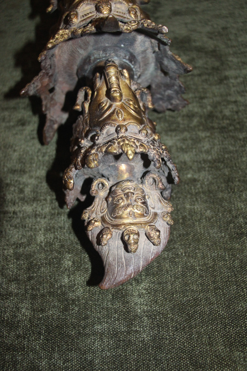 Important Phurba With Three Cittipati Heads, Bronze, Tibet, 19th Century.-photo-8