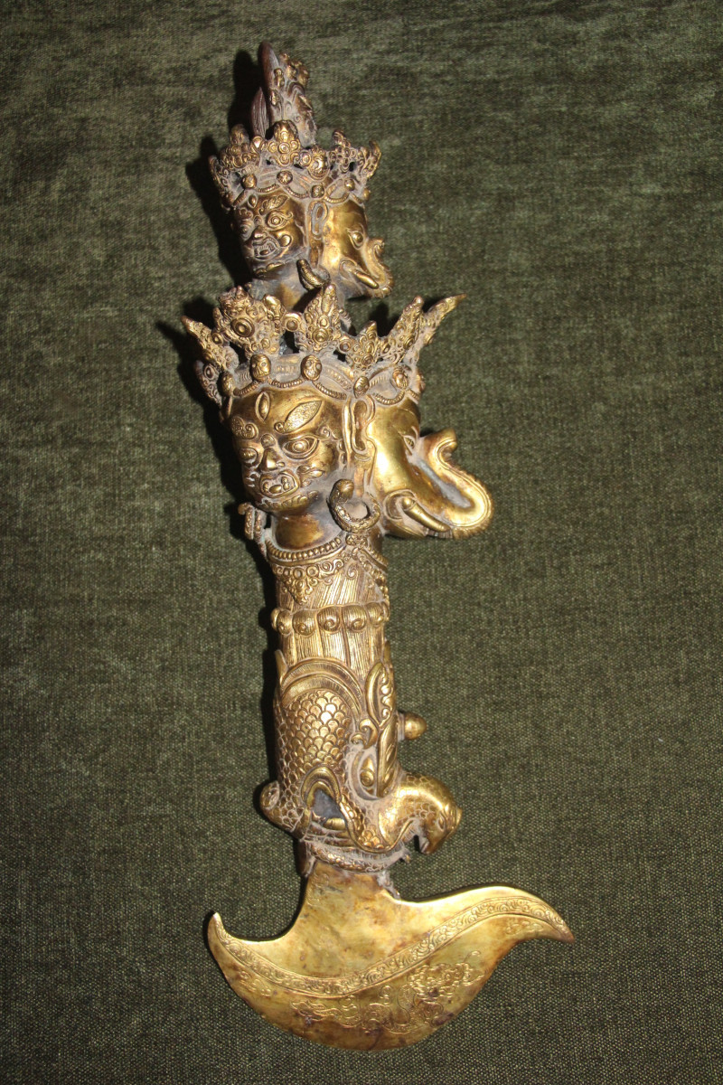 Important Phurba With Three Cittipati Heads, Bronze, Tibet, 19th Century.