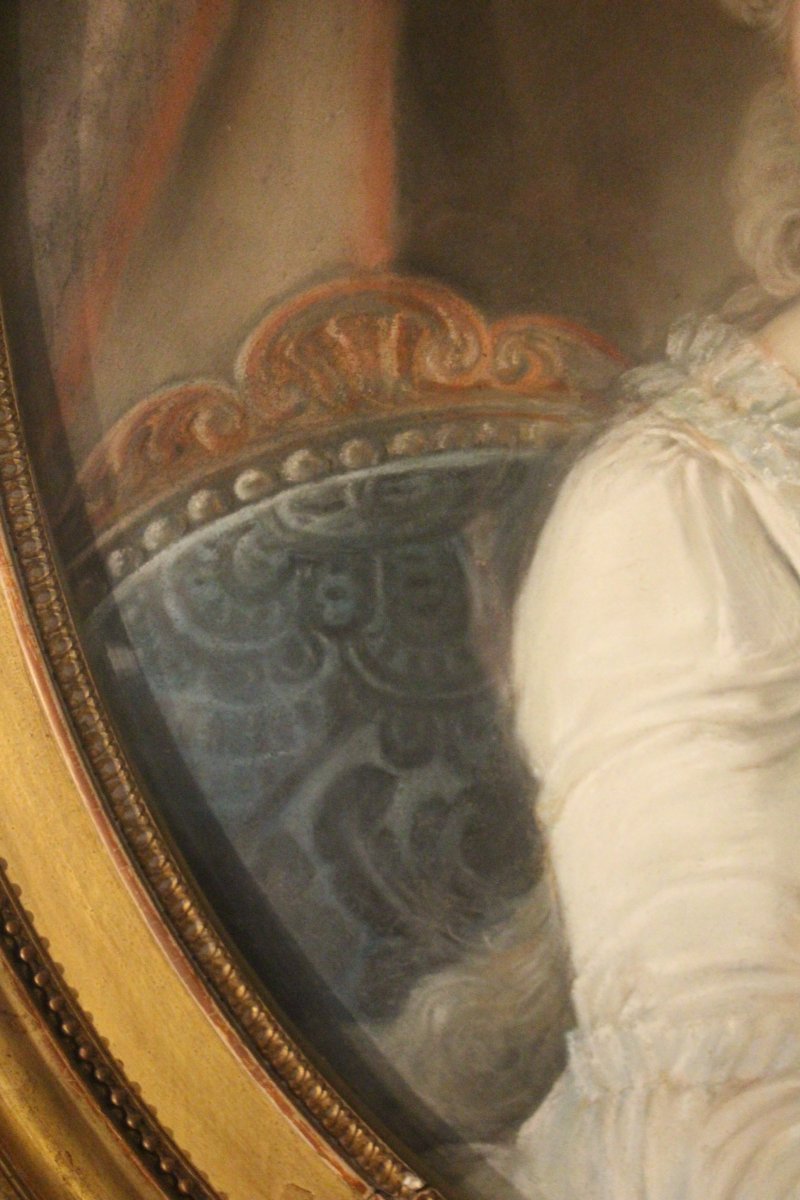 Dame de qualité au livre, pastel d'époque Louis XVI, XVIIIe siècle.-photo-4