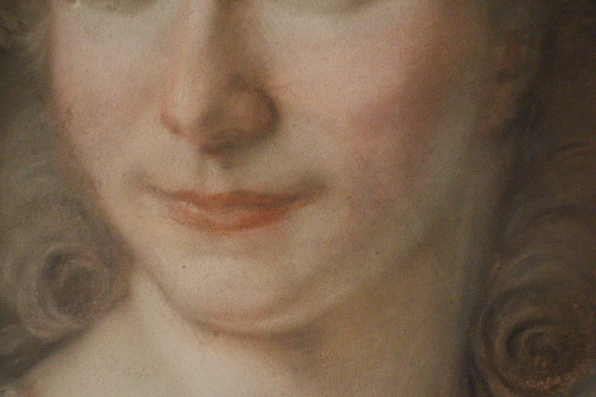 Dame de qualité au livre, pastel d'époque Louis XVI, XVIIIe siècle.-photo-5