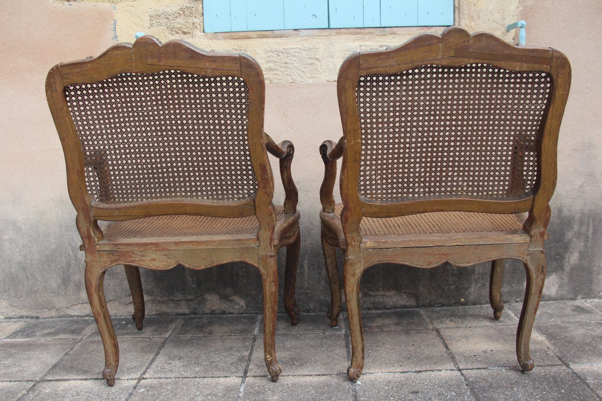 Paire de fauteuils cannés, époque Louis XV, estampillés Etienne Meunier, XVIIIe siècle.-photo-3