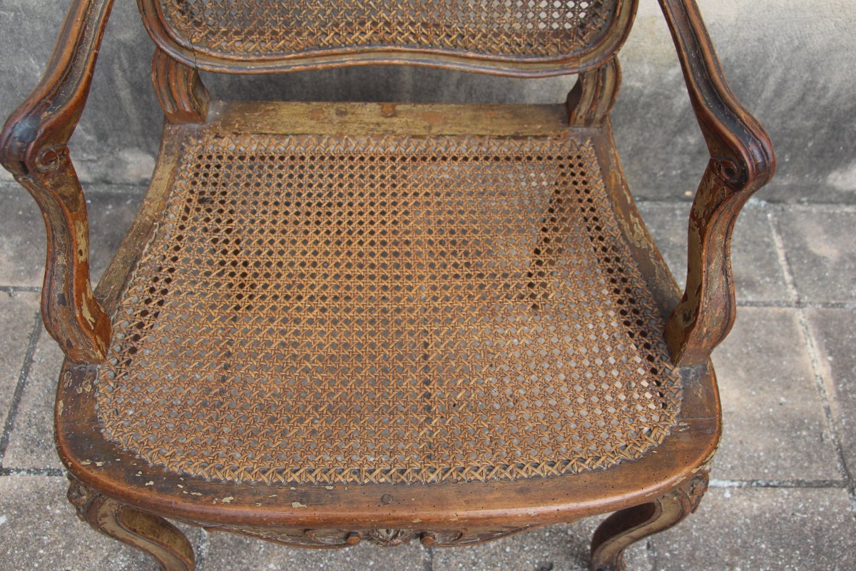 Paire de fauteuils cannés, époque Louis XV, estampillés Etienne Meunier, XVIIIe siècle.-photo-3