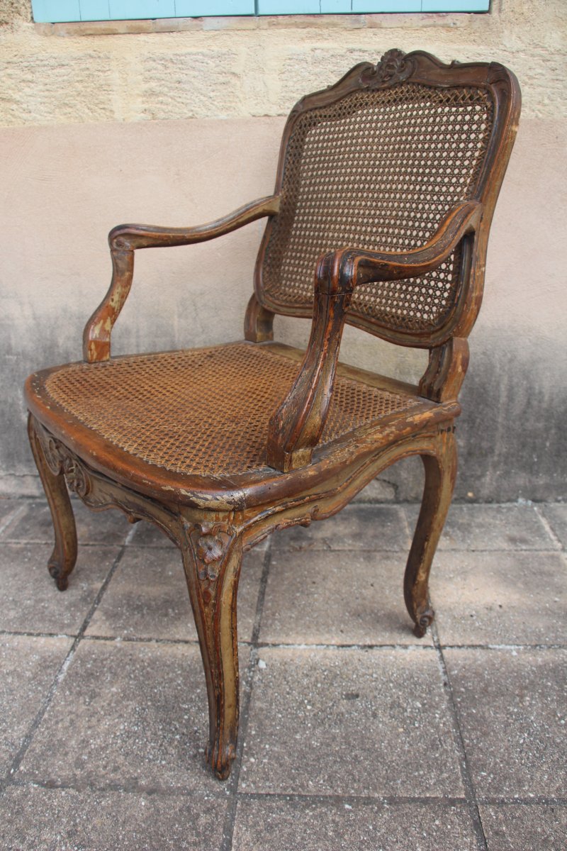 Paire de fauteuils cannés, époque Louis XV, estampillés Etienne Meunier, XVIIIe siècle.-photo-4