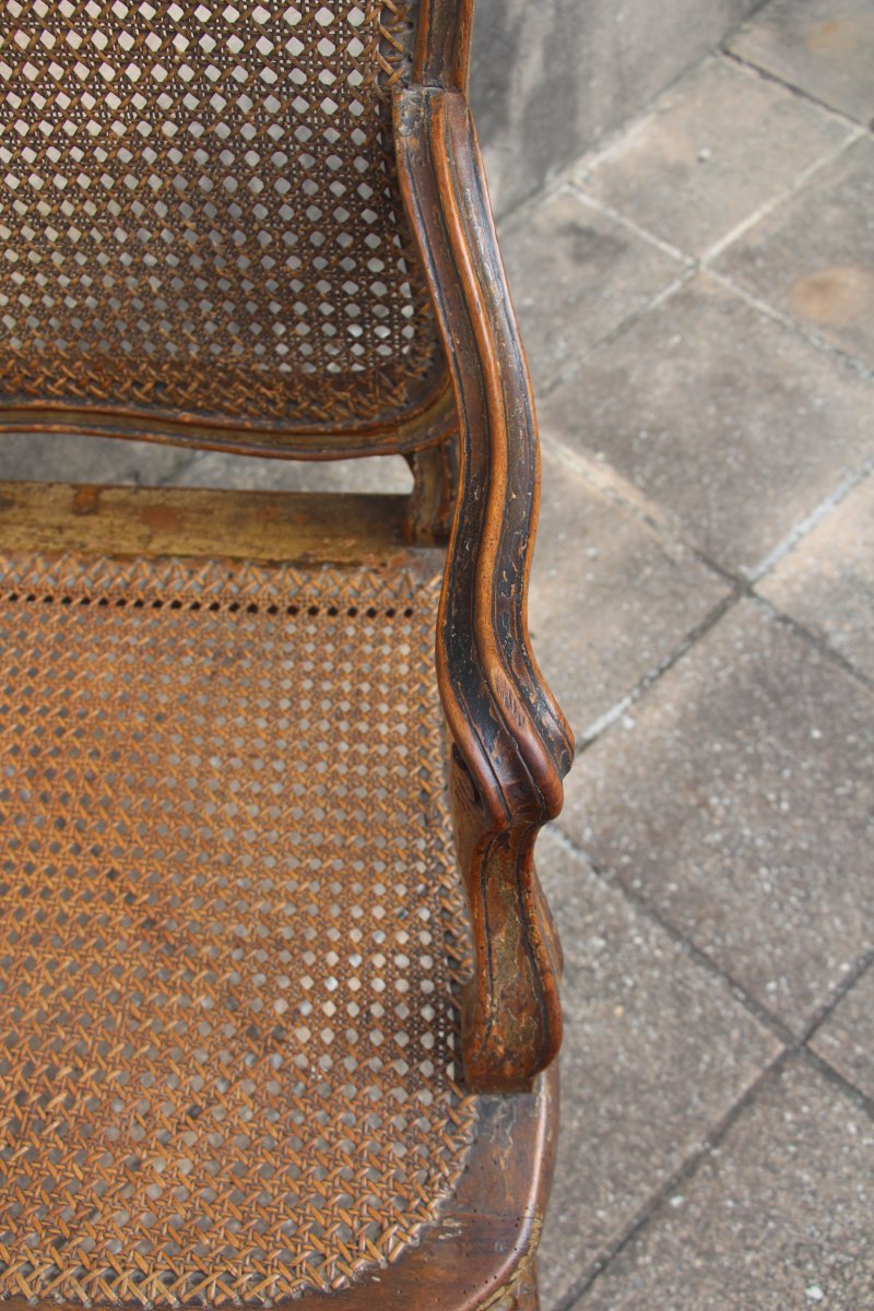 Paire de fauteuils cannés, époque Louis XV, estampillés Etienne Meunier, XVIIIe siècle.-photo-7
