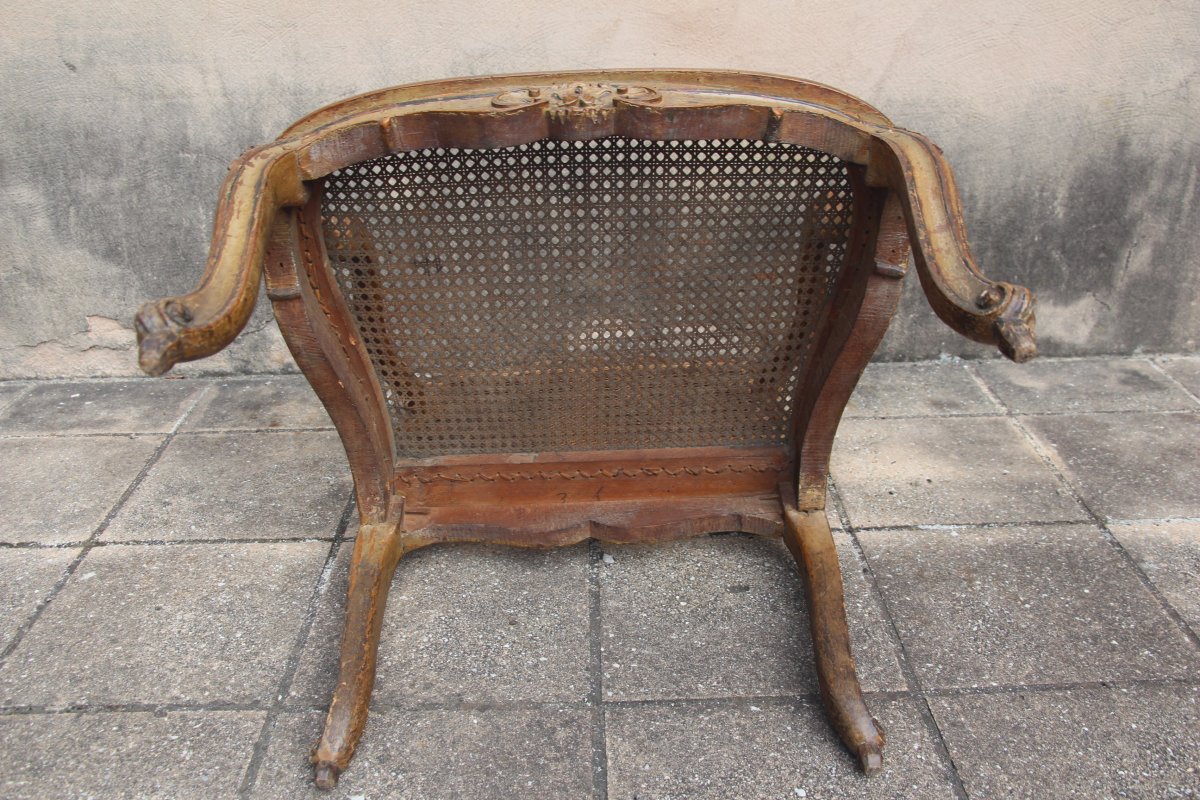 Paire de fauteuils cannés, époque Louis XV, estampillés Etienne Meunier, XVIIIe siècle.-photo-8