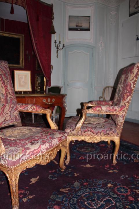  Fauteuils En Bois Doré Et Tapisserie époque Régence XVIIIe Siècle-photo-8