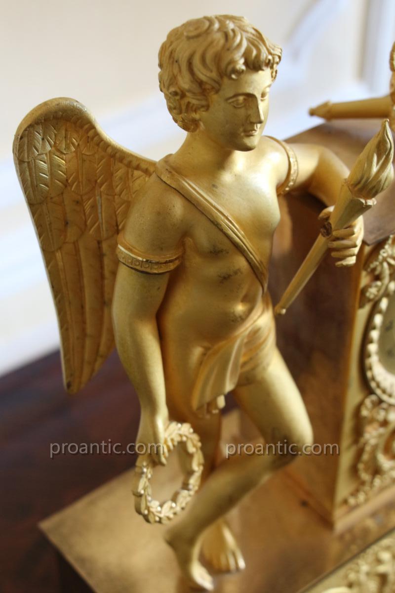 Pendule En Bronze Doré, à l'Ange, époque Empire , Début Du XIXe Siècle-photo-2