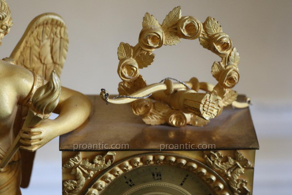 Pendule En Bronze Doré, à l'Ange, époque Empire , Début Du XIXe Siècle-photo-8