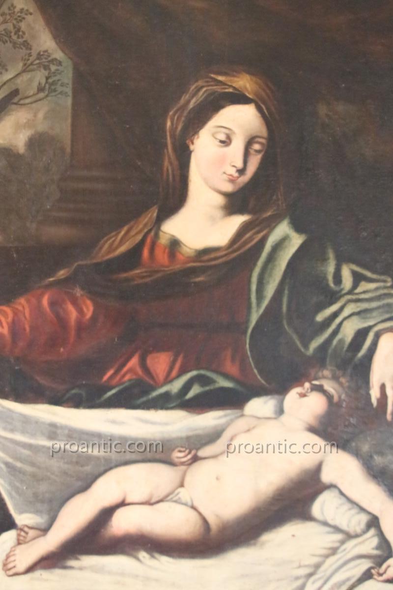 Huile Sur Toile " Vierge à l'Enfant "école Italienne , XVIIe Siècle.-photo-2