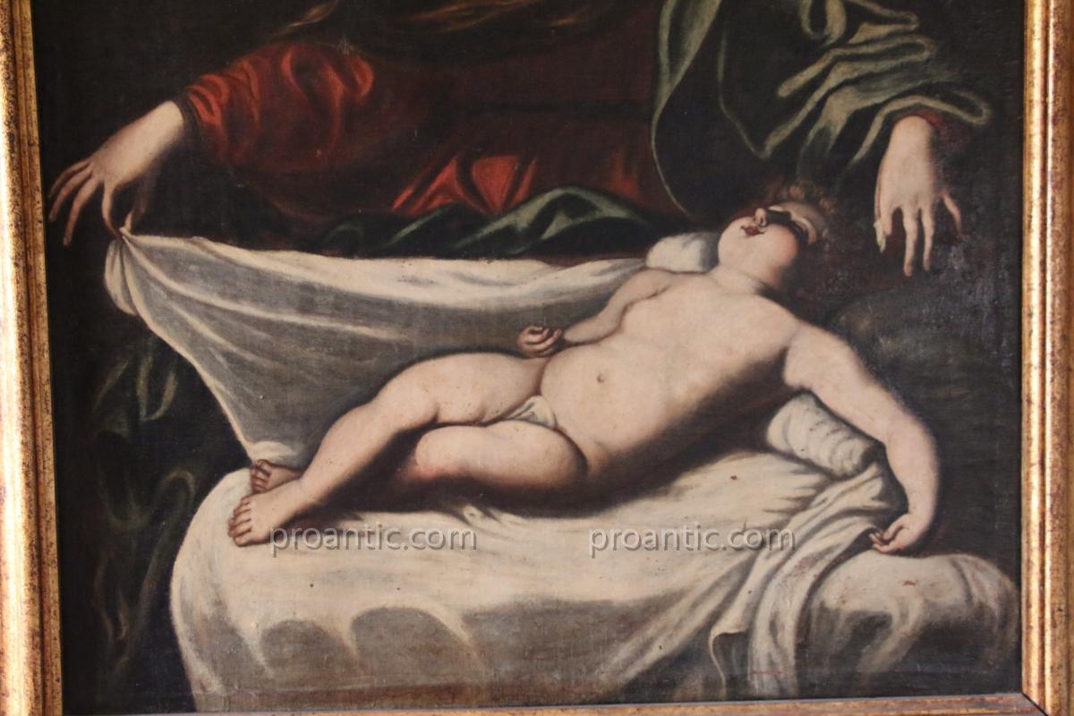 Huile Sur Toile " Vierge à l'Enfant "école Italienne , XVIIe Siècle.-photo-4
