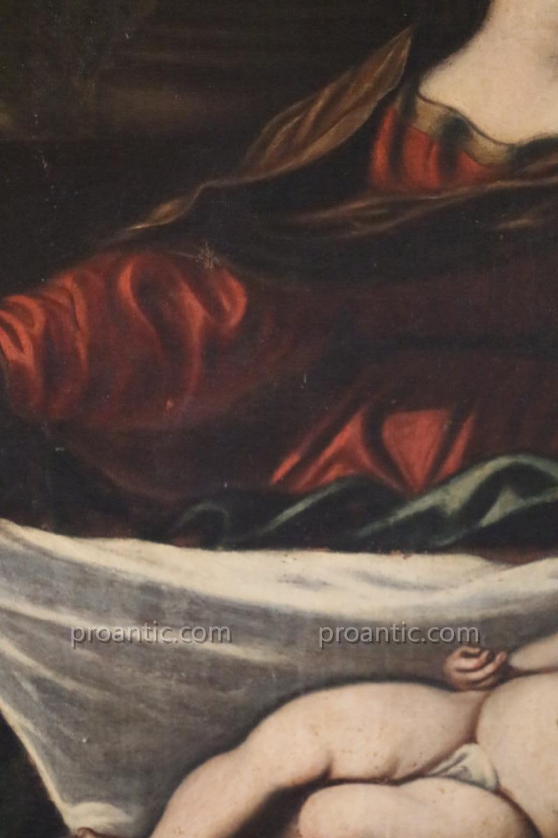 Huile Sur Toile " Vierge à l'Enfant "école Italienne , XVIIe Siècle.-photo-7