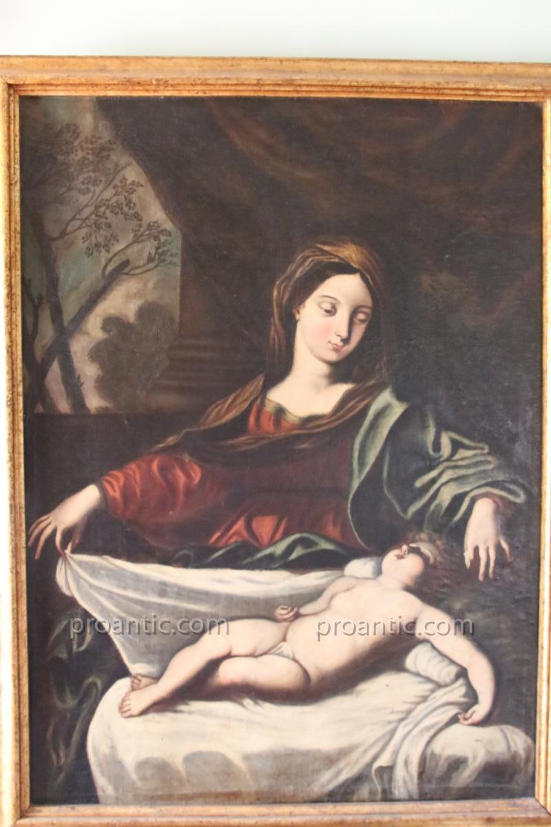 Huile Sur Toile " Vierge à l'Enfant "école Italienne , XVIIe Siècle.-photo-8