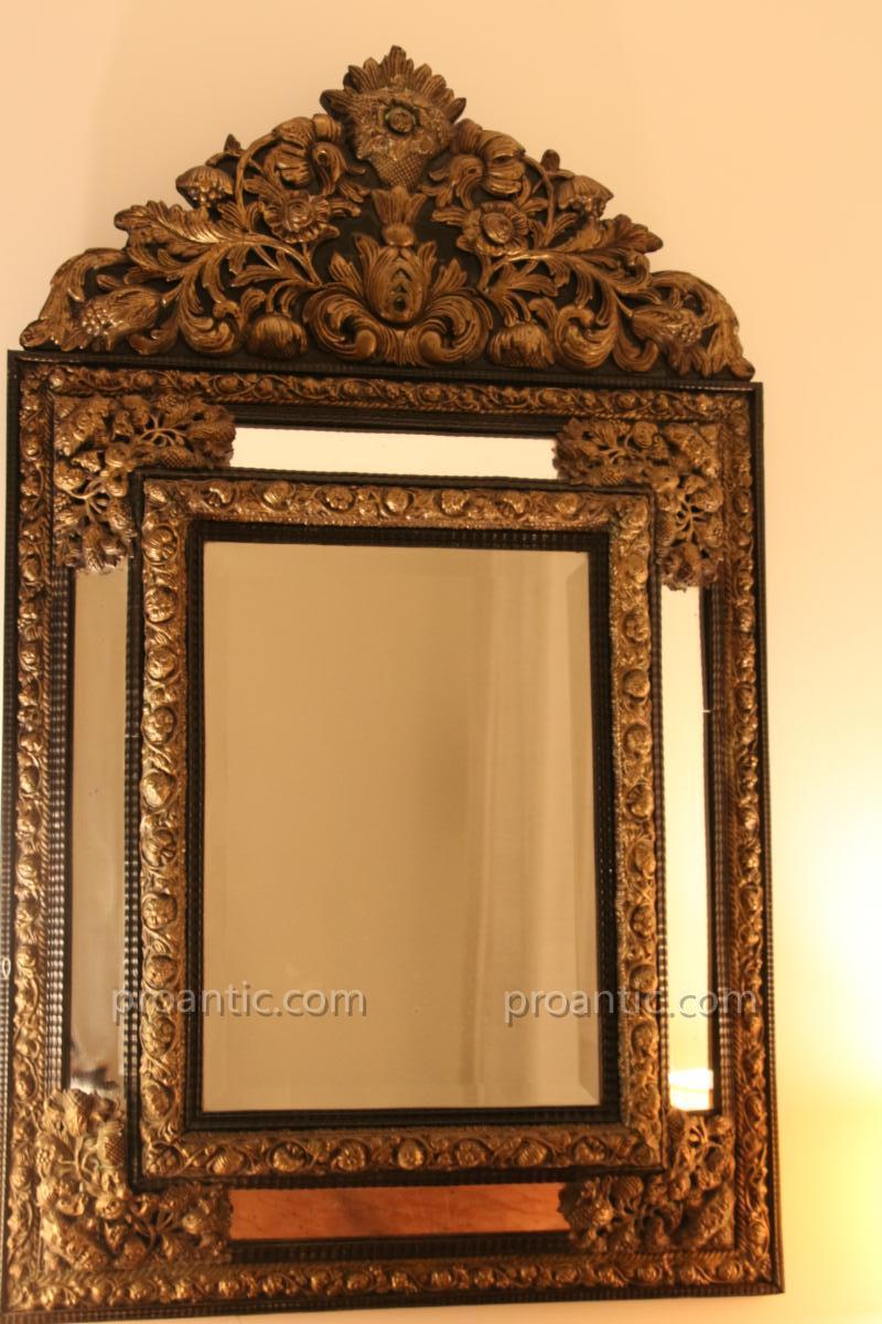 Mirror With Pediment, Brass Faded And Ebony, Early 19th Century-photo-8