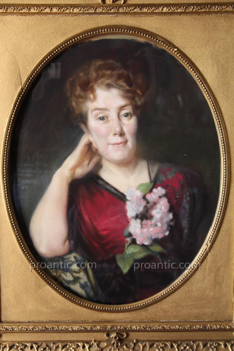 Pastel, Portrait Of Madame Yberty, Signed De Gonnel, 1913-photo-2