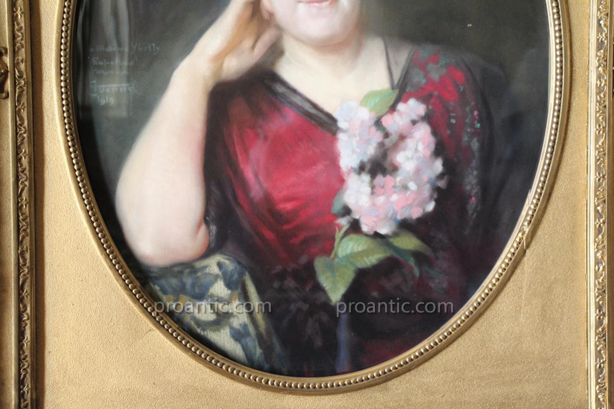 Pastel, Portrait Of Madame Yberty, Signed De Gonnel, 1913-photo-2
