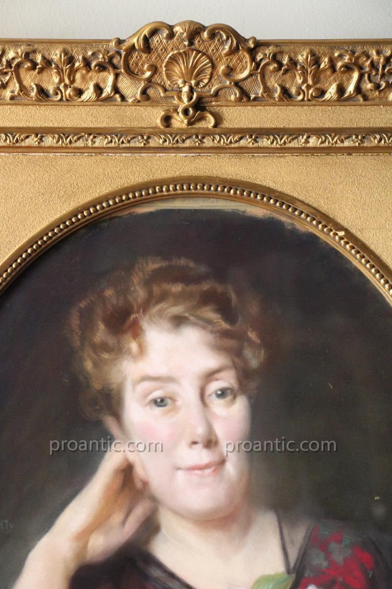 Pastel, Portrait Of Madame Yberty, Signed De Gonnel, 1913-photo-3