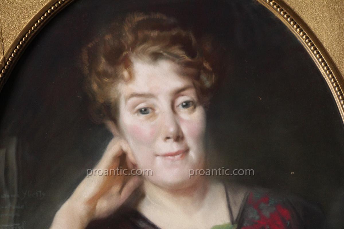 Pastel, Portrait Of Madame Yberty, Signed De Gonnel, 1913-photo-5