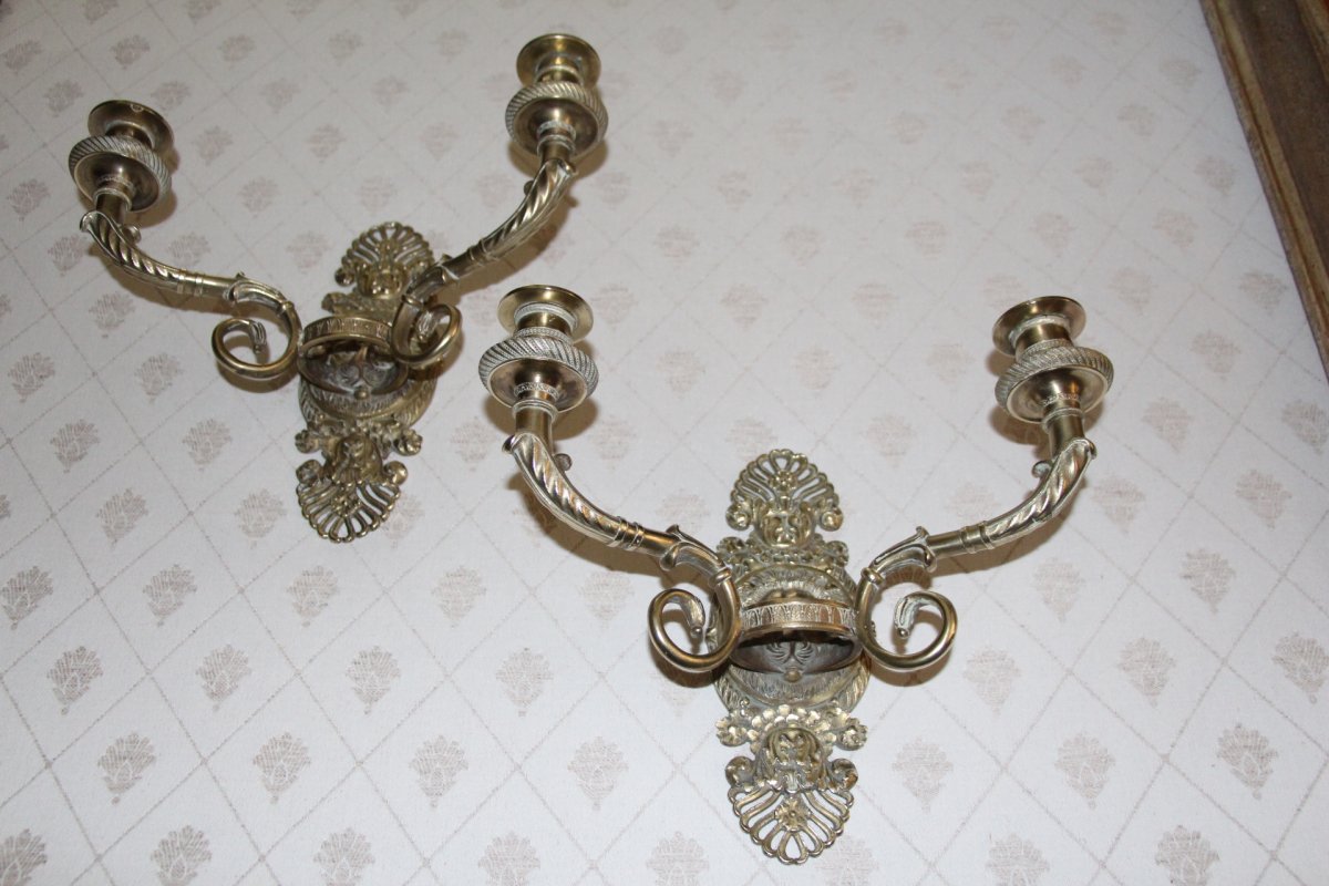 Pair Of Gilt Bronze Sconces, Empire Period, Early 19th Century.-photo-2