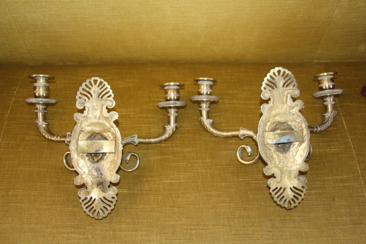 Pair Of Gilt Bronze Sconces, Empire Period, Early 19th Century.-photo-8