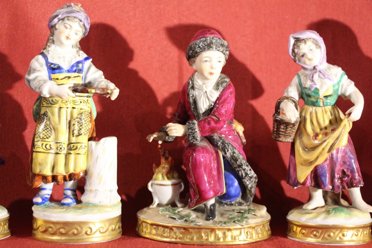 Set Of 7 Porcelain Figures From Saxony, 19th Century-photo-3