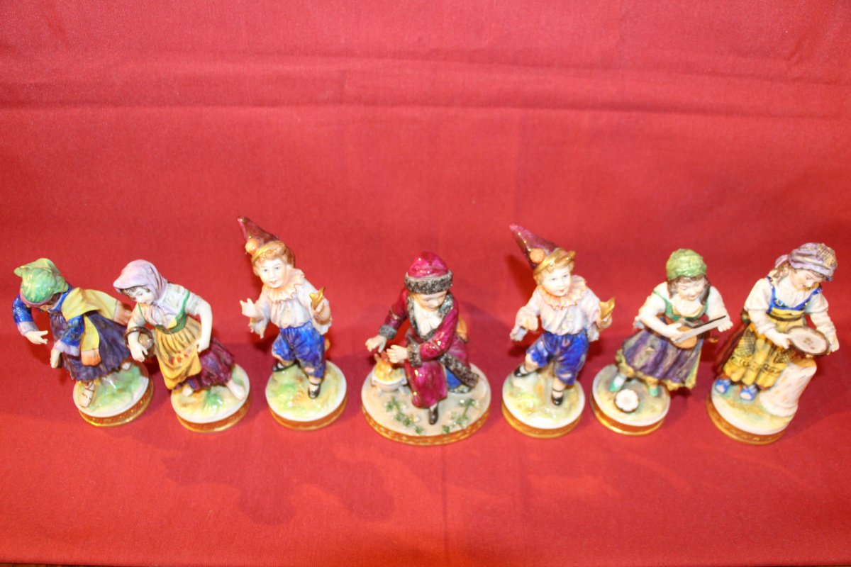Set Of 7 Porcelain Figures From Saxony, 19th Century-photo-4