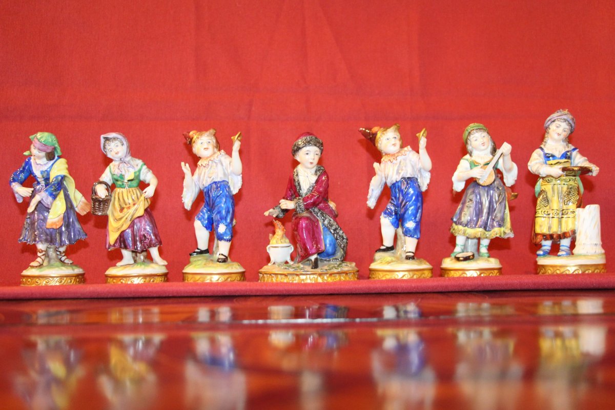 Set Of 7 Porcelain Figures From Saxony, 19th Century-photo-8