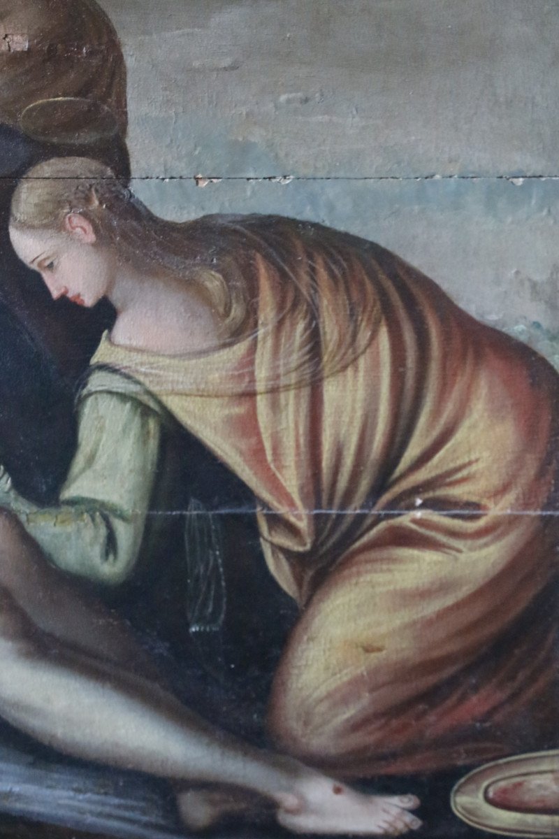 La Déposition du Christ, huile sur bois, école italienne, XVIe siècle.-photo-3