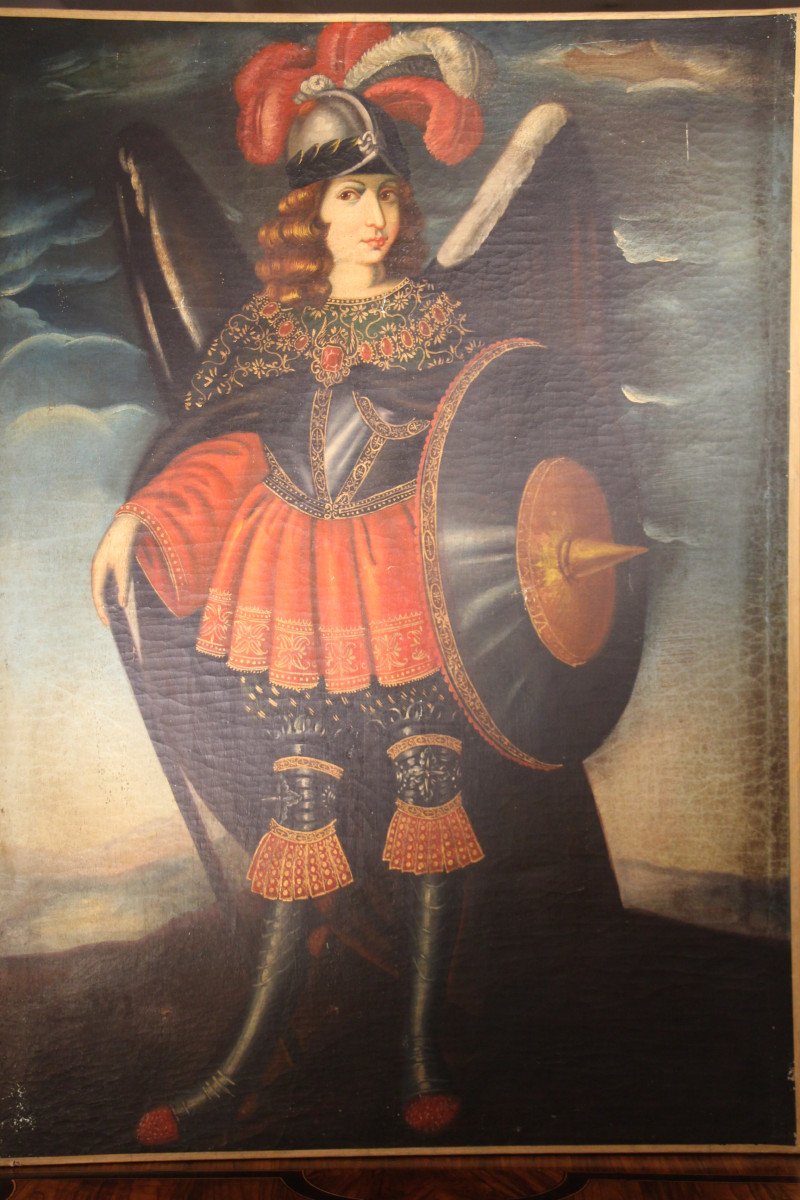 "angel Arquebusier", School Of Cuzco, 19th Century.-photo-6