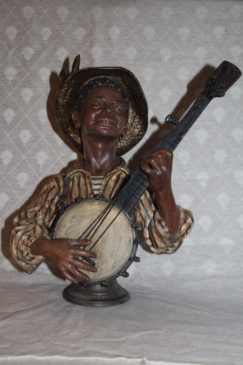 "the Banjo" Signed Emile-coriolan Guillemin, French Sculptor, 1841-1907.