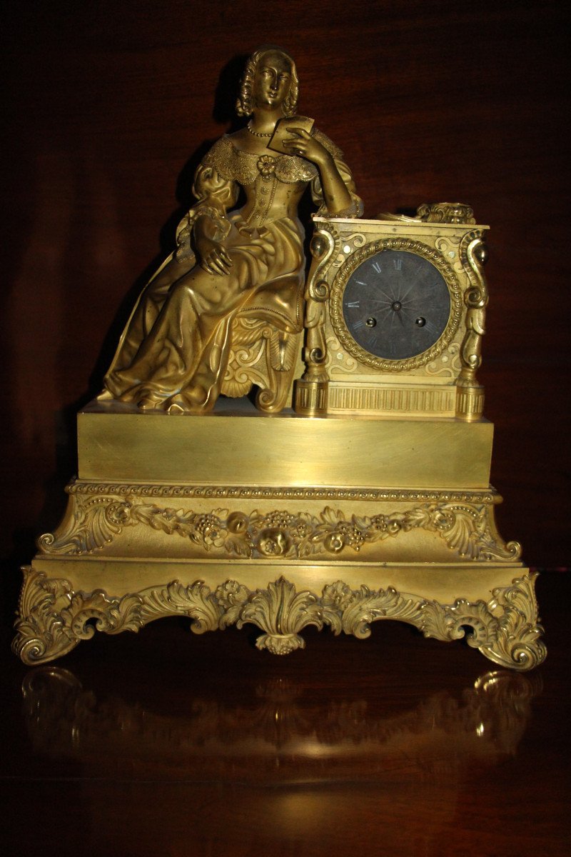 Pendule en bronze doré"Les heures de Madame de Sévigné", époque Charles X, XIXe siècle-photo-8