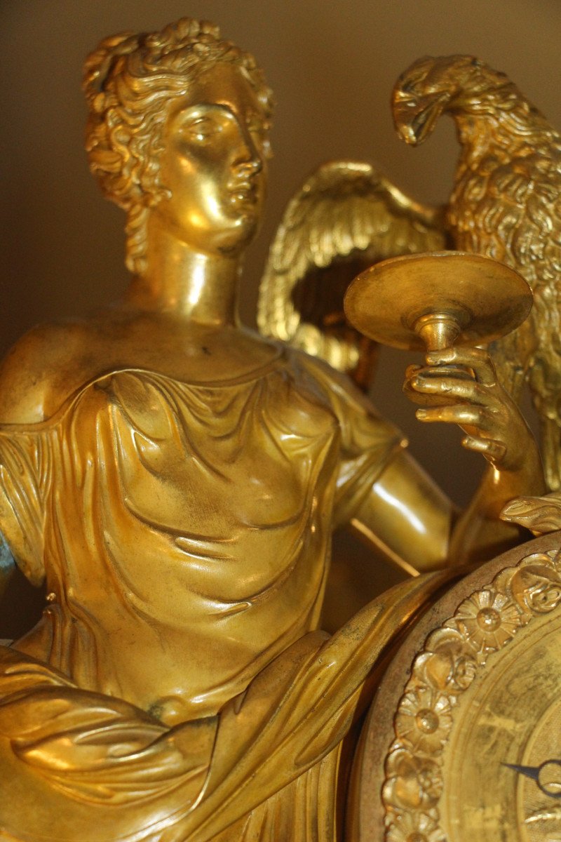 Important Empire Clock With The Vestal In Gilded Bronze, Early 19th Century-photo-3