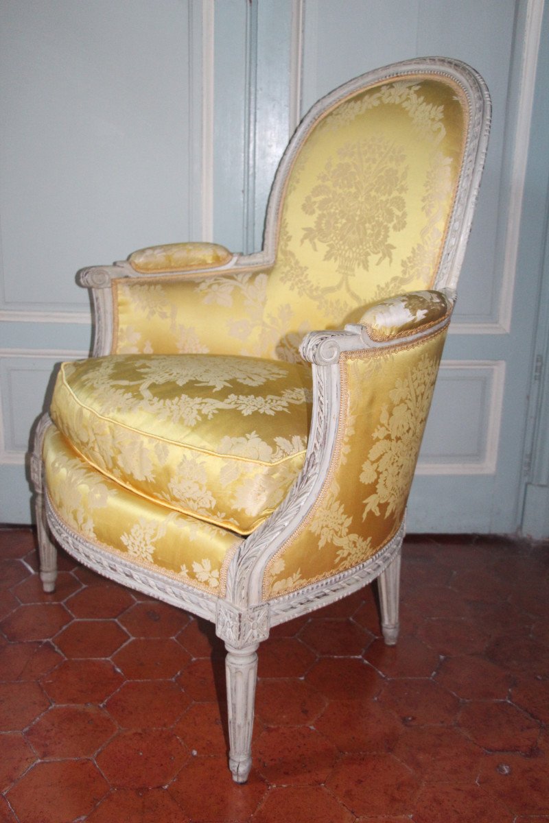 Bergère laquée gris perle, époque Louis XVI, XVIIIe, estampillée G.H VINATIER-photo-3