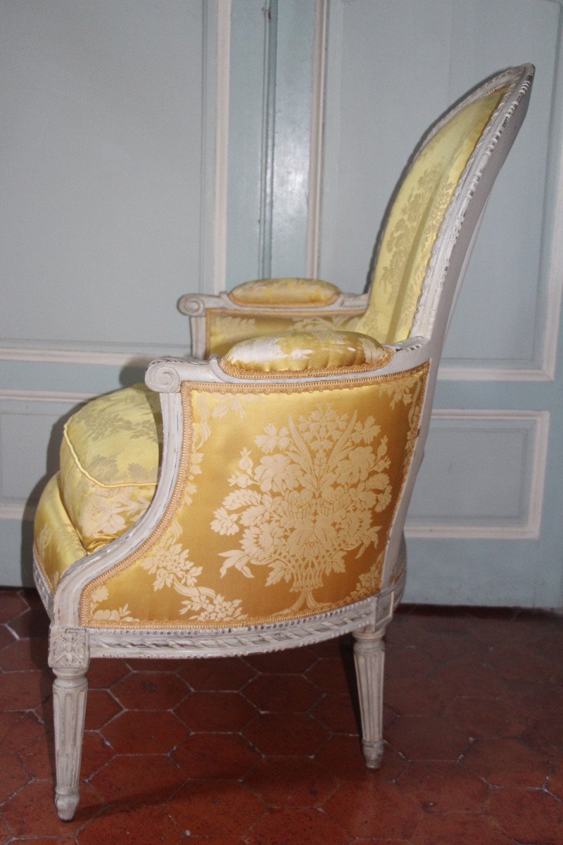 Bergère laquée gris perle, époque Louis XVI, XVIIIe, estampillée G.H VINATIER-photo-4