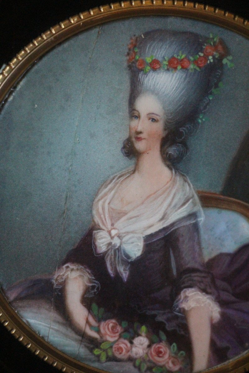 Portrait de la princesse de Lamballe, d'après A-F Callet, miniature sur ivoire, XIXe.-photo-2