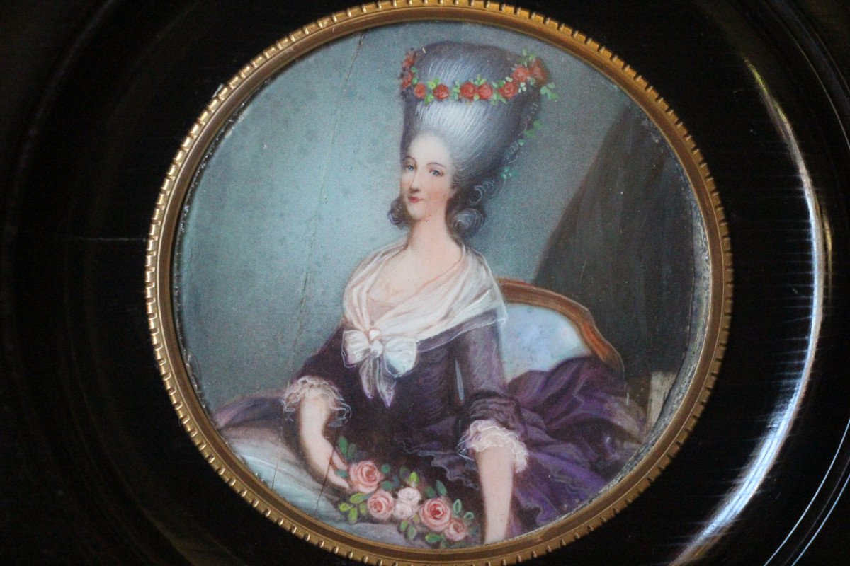 Portrait de la princesse de Lamballe, d'après A-F Callet, miniature sur ivoire, XIXe.-photo-3
