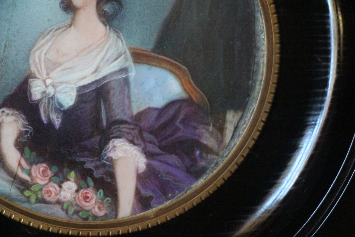 Portrait de la princesse de Lamballe, d'après A-F Callet, miniature sur ivoire, XIXe.-photo-4