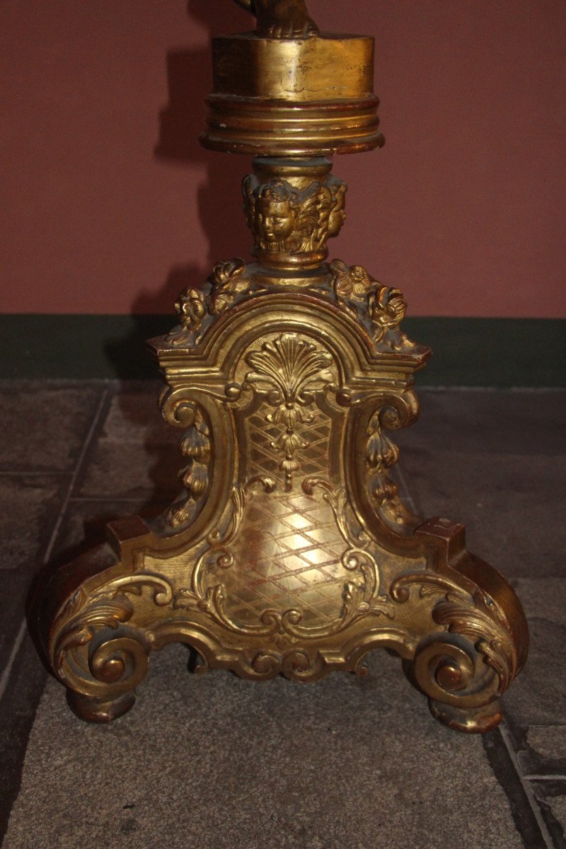 Torchiere Holder In Gilded Wood, Regency Period, 18th Century-photo-4