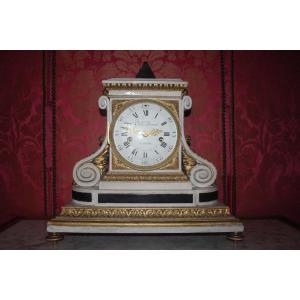 Clock In Carved Lacquered And Gilded Wood By C. De Lemoine, Paris 1778, 18th Century.